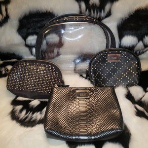 Victoria’s Secret 4-piece Black, Leopard Studded, Clear Cosmetic/ Travel bag set